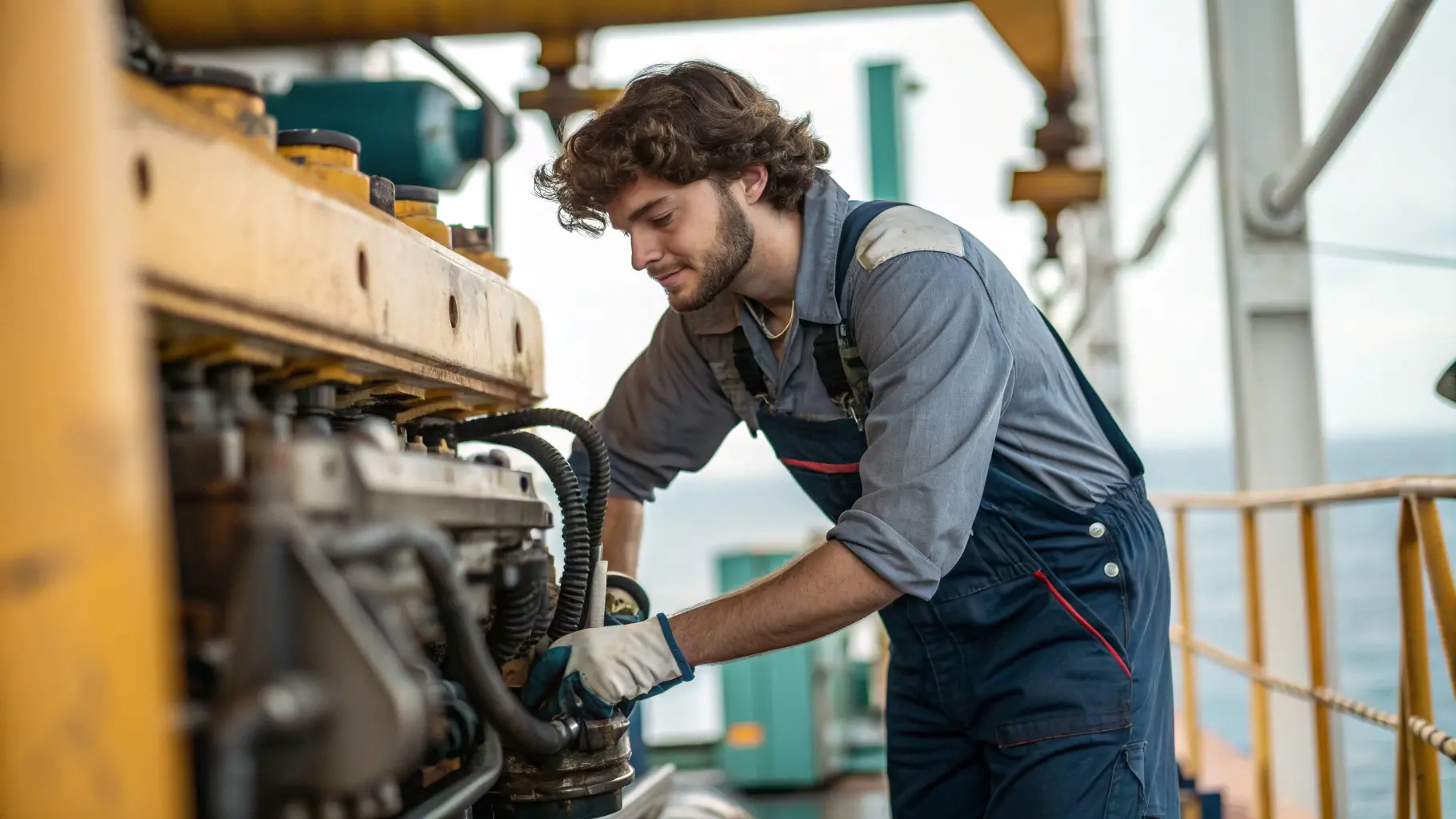 Дизелист плавучего бурильного агрегата в море